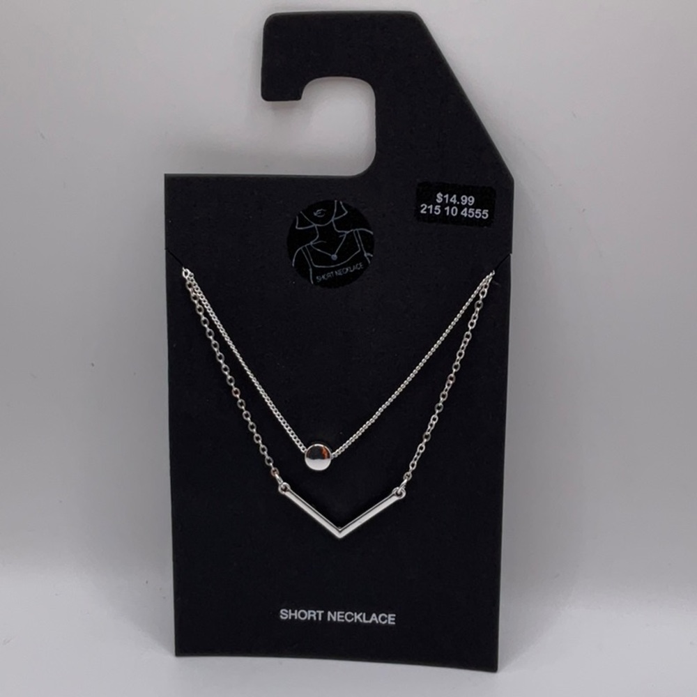 NWT Modern Silver Double-Layered Necklace